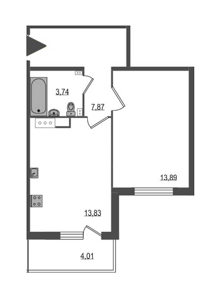 Однокомнатная квартира в : площадь 40.53 м2 , этаж: 5 – купить в Санкт-Петербурге